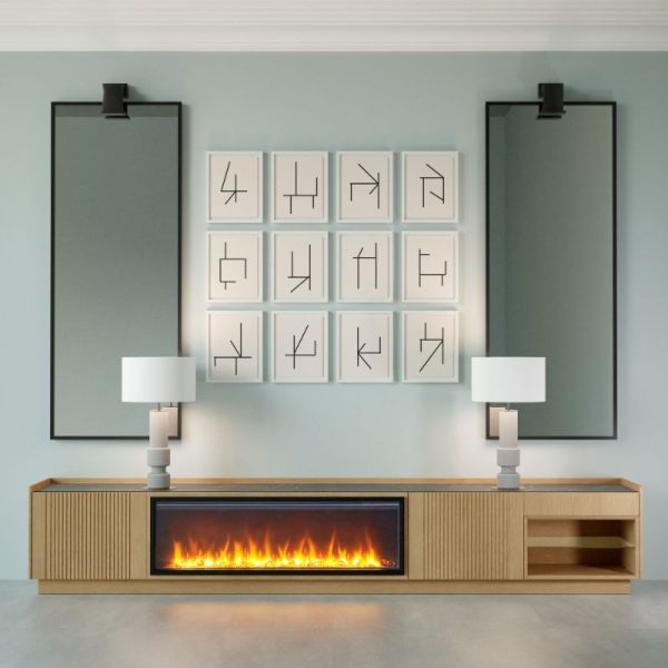 mueble salón con chimenea eléctrica