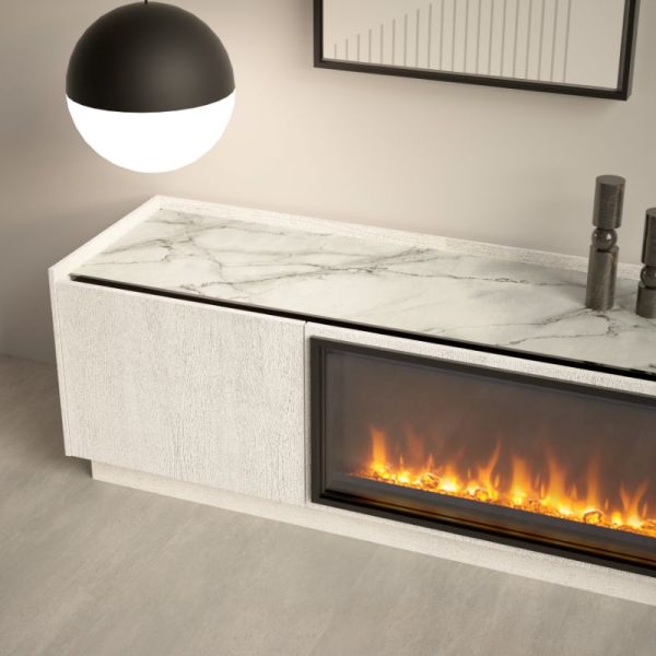 mueble salón con chimenea eléctrica