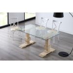 mesa de cristal y roble