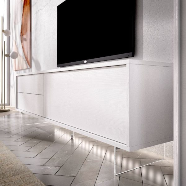 mueble de tv blanco patas cristal