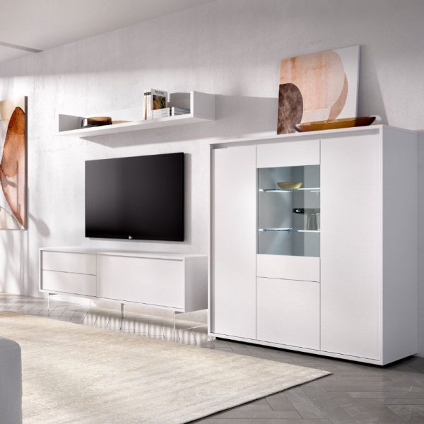 mueble de tv blanco patas cristal