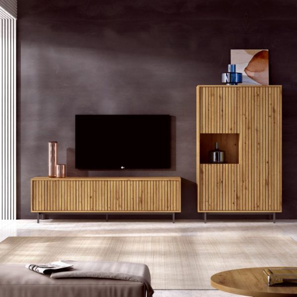 mueble de tv listones madera