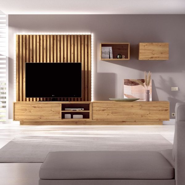 mueble de tv panel listones madera