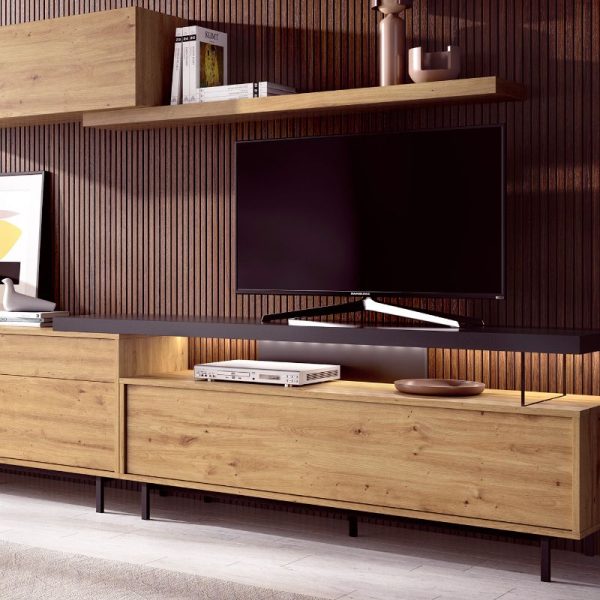 mueble de tv madera patas metal