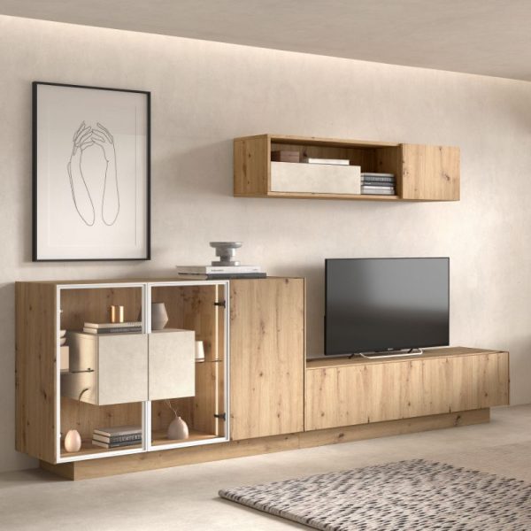 mueble tv roble vitrina